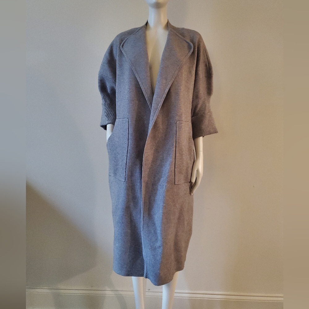 Orfeo Paris Women's Grey Quarter Sleeve Long Heavy Cardigan Jacket One Size